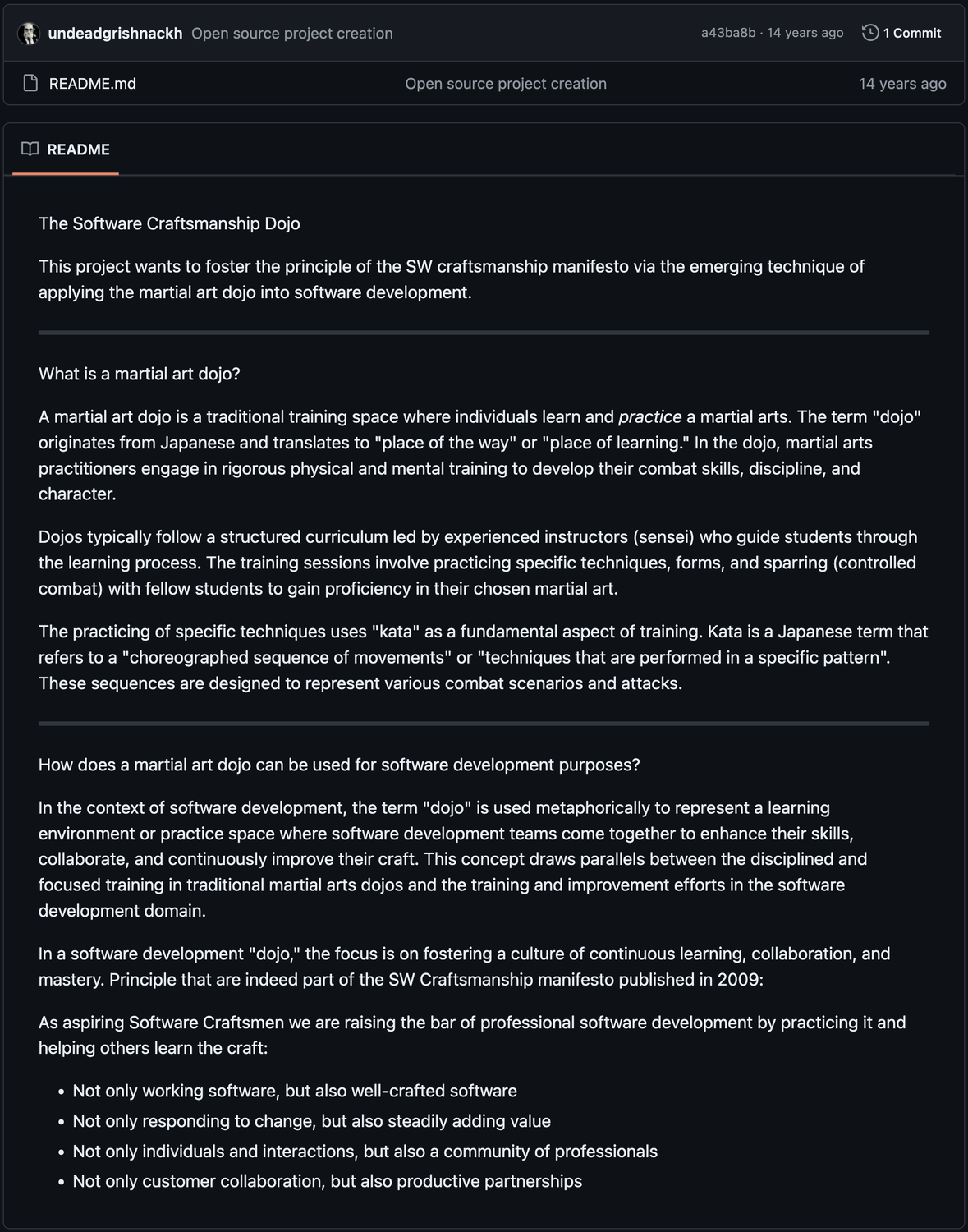 my first commit of the Dojo experiment 14 years ago.