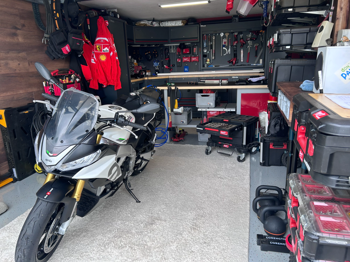 The workshop area after the test run of the new tires